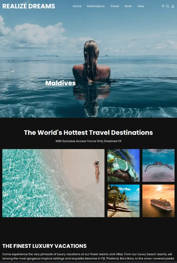 professionally built Nextjs website for Realize Dreams Travel Agency