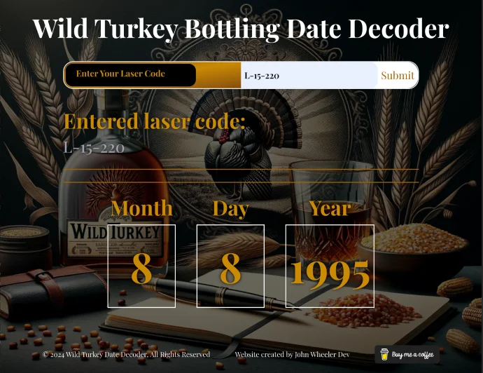 screenshot of the wild turkey date decoder application